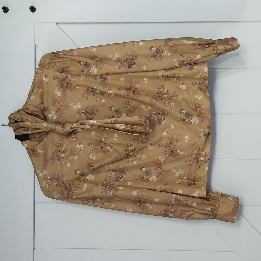 Women's Silk Puff Sleeve Floral Blouse and Scarf
